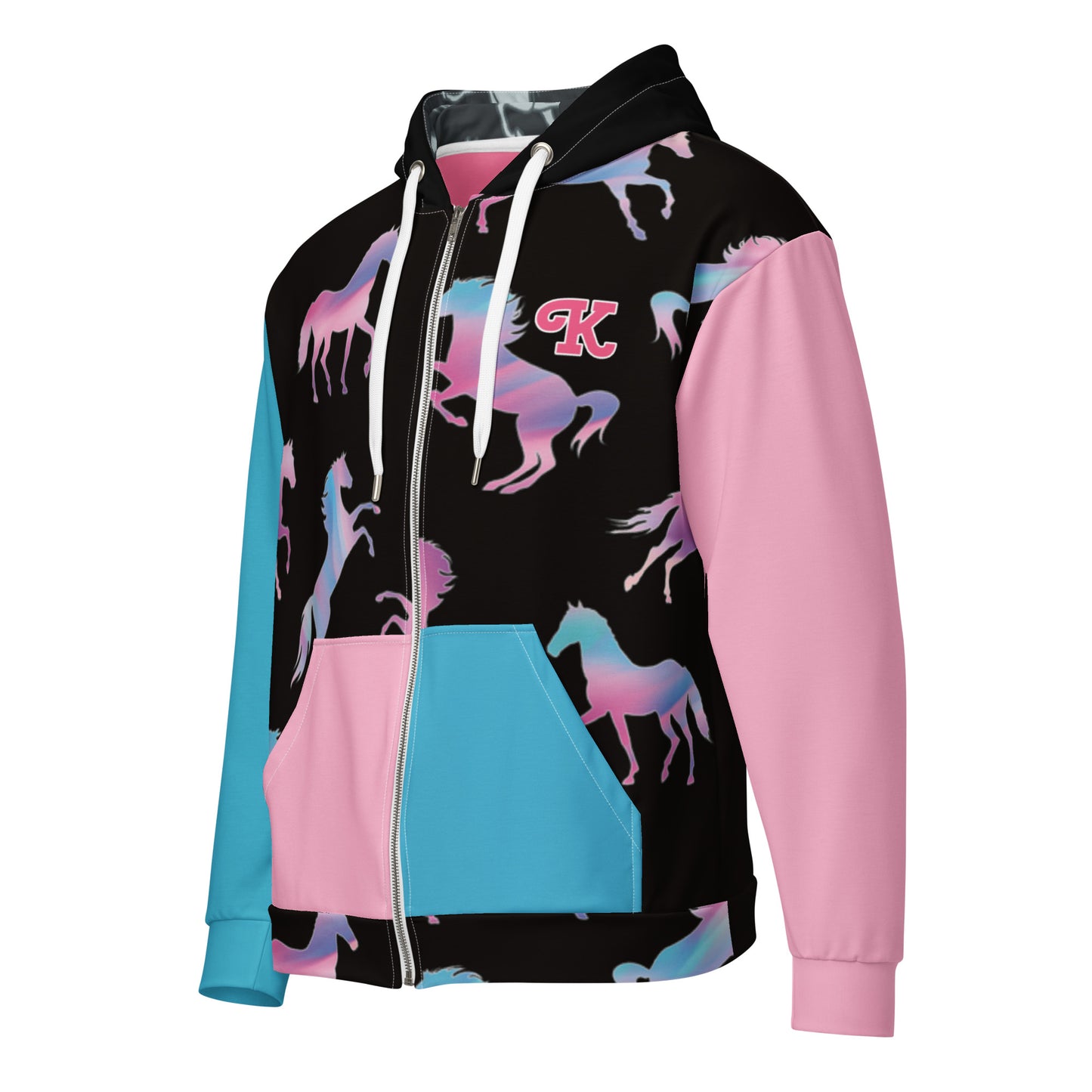 Ken Pink and Blue Barbie Horses Unisex Zip-Up Hoodie