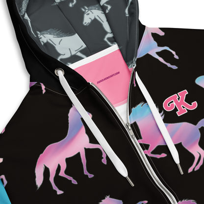 Ken Pink and Blue Barbie Horses Unisex Zip-Up Hoodie