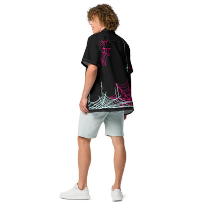 Spider-Gwen Webs (Black) Short Sleeve Button Shirt