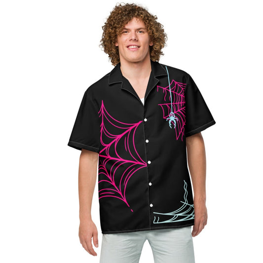 Spider-Gwen Webs (Black) Short Sleeve Button Shirt