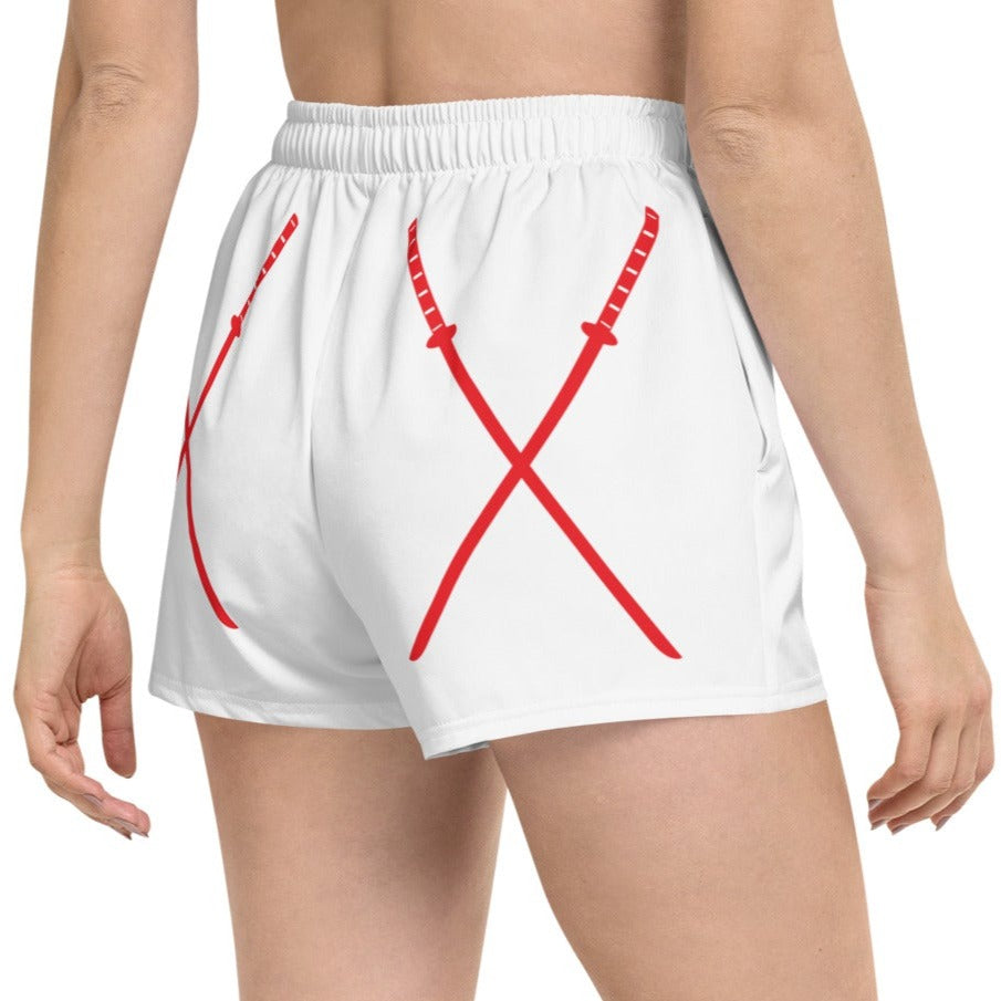 Deadpool Katanas (White) Women’s Recycled Athletic Shorts