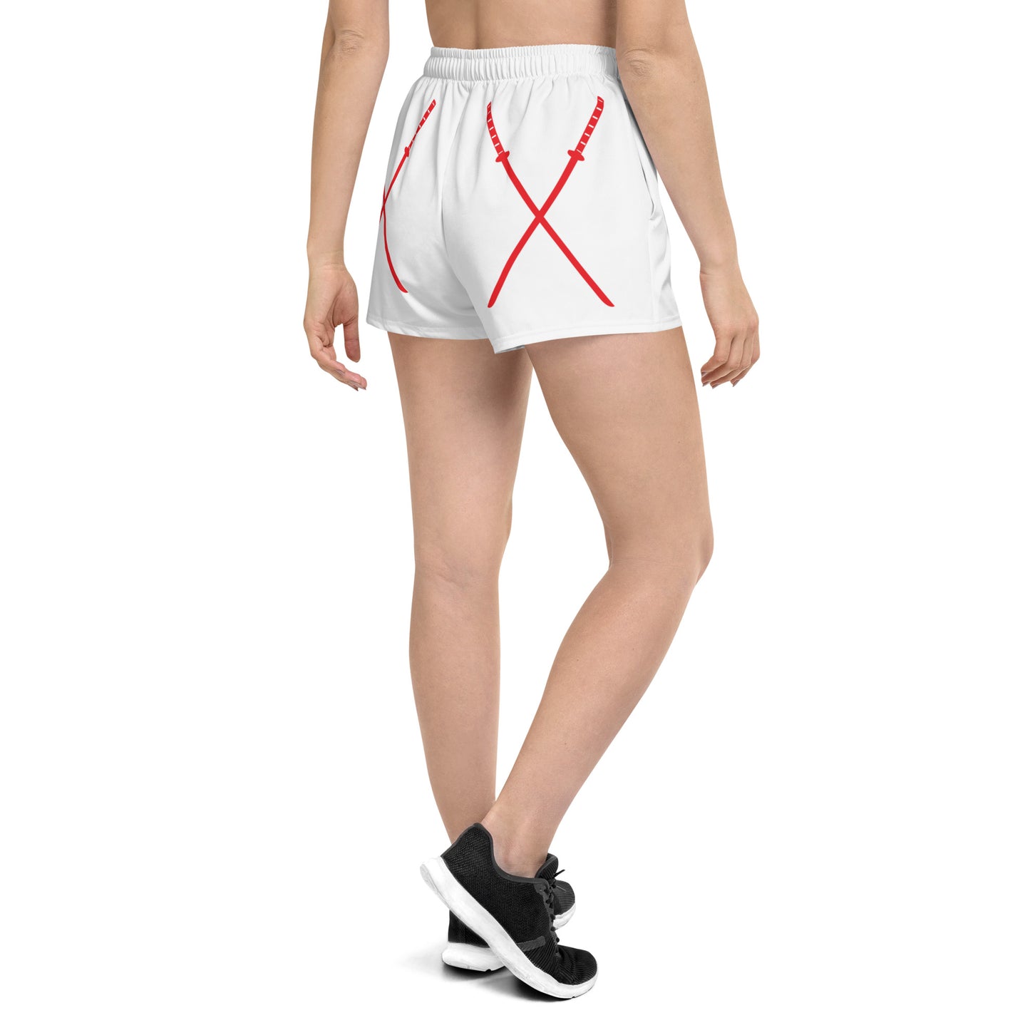 Deadpool Katanas (White) Women’s Recycled Athletic Shorts