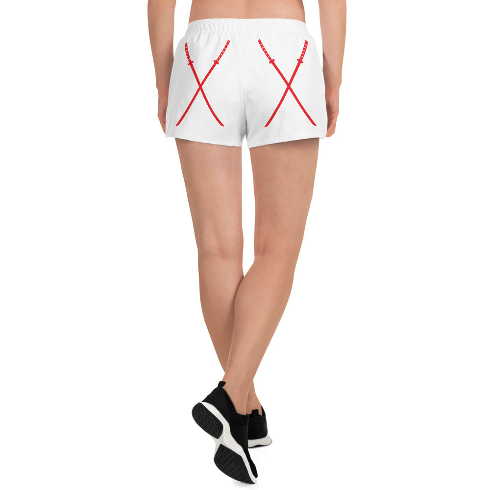 Deadpool Katanas (White) Women’s Recycled Athletic Shorts