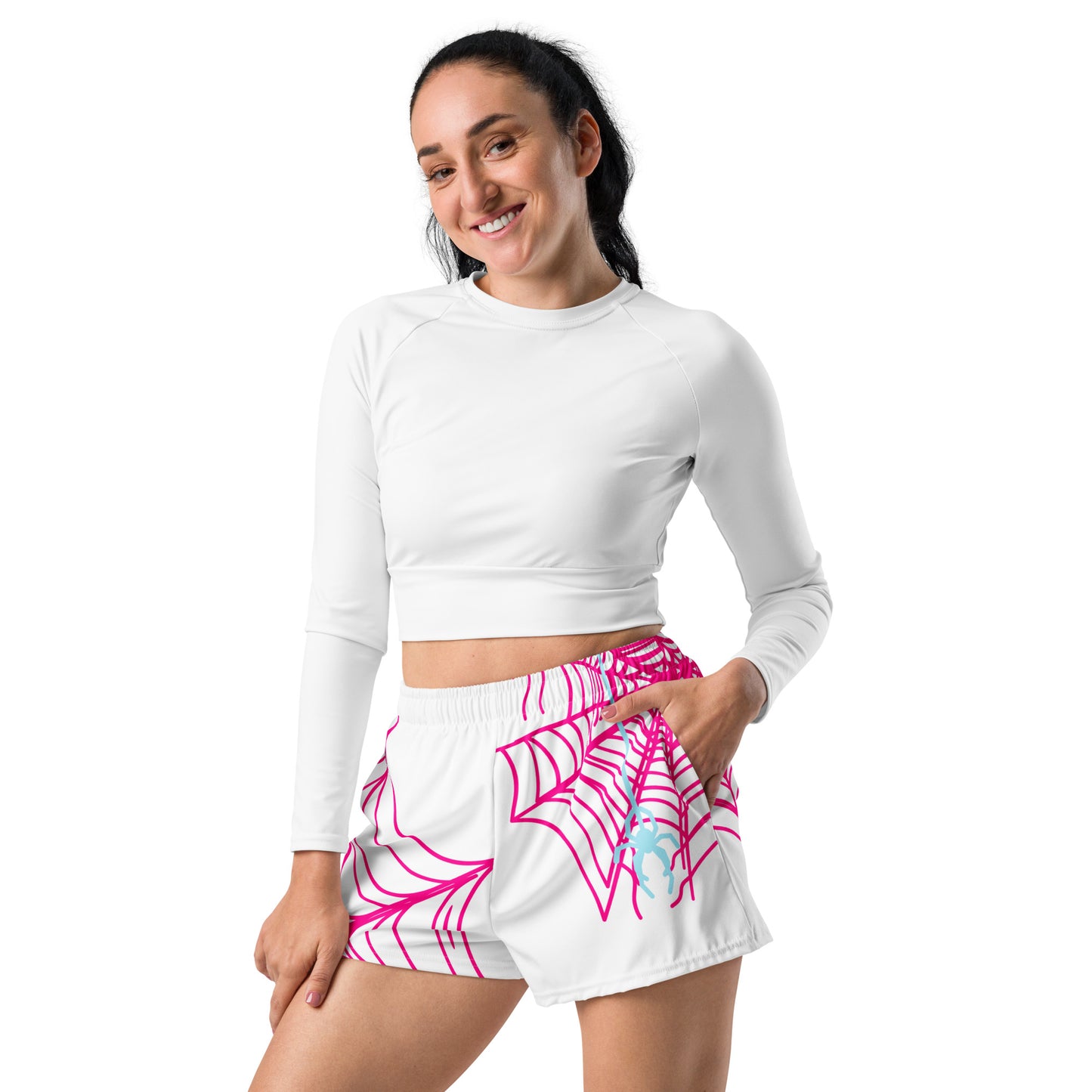 Spider-Gwen Webs (White) Women’s Recycled Athletic Shorts