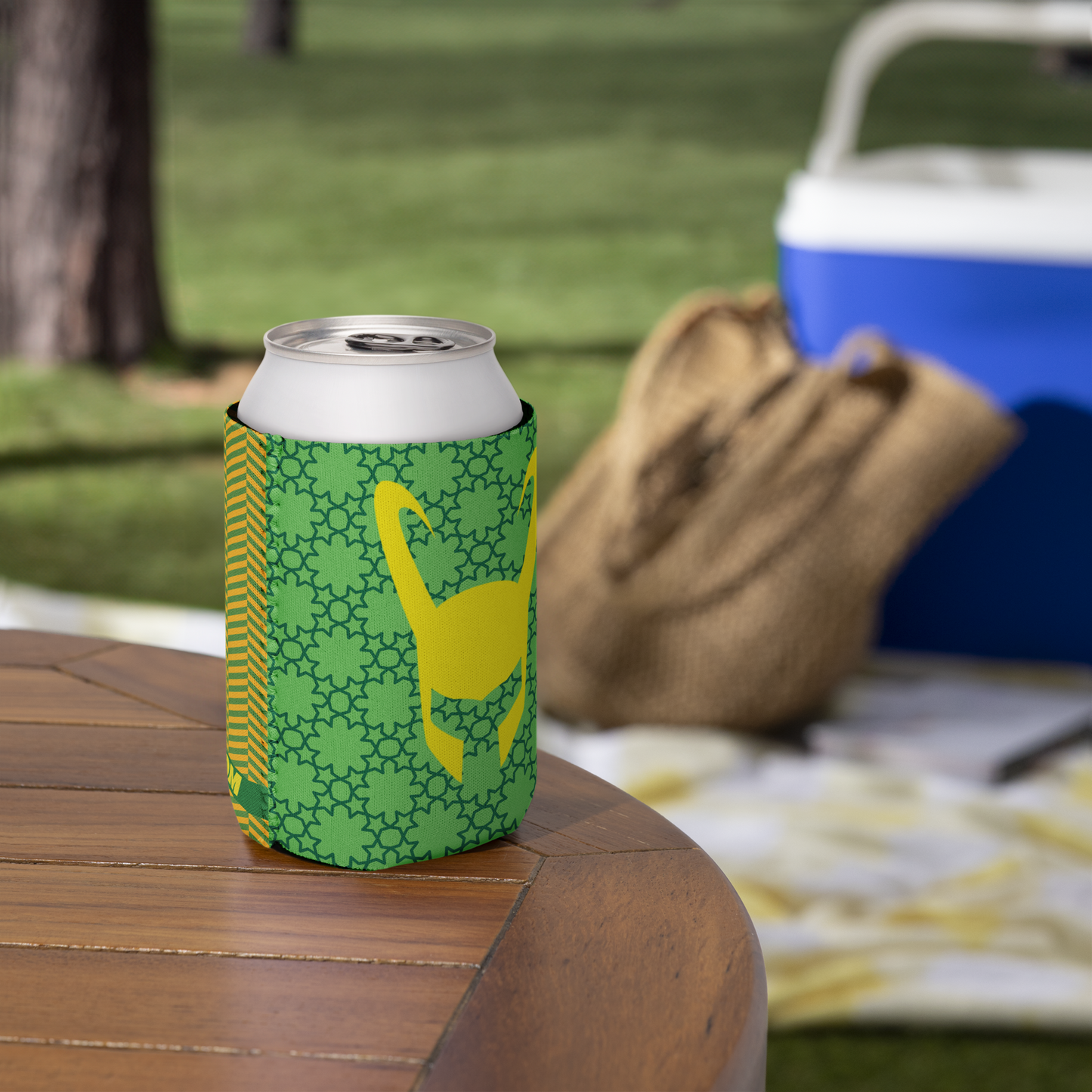 Loki Yellow Helmet Soda & Beer Can Cooler