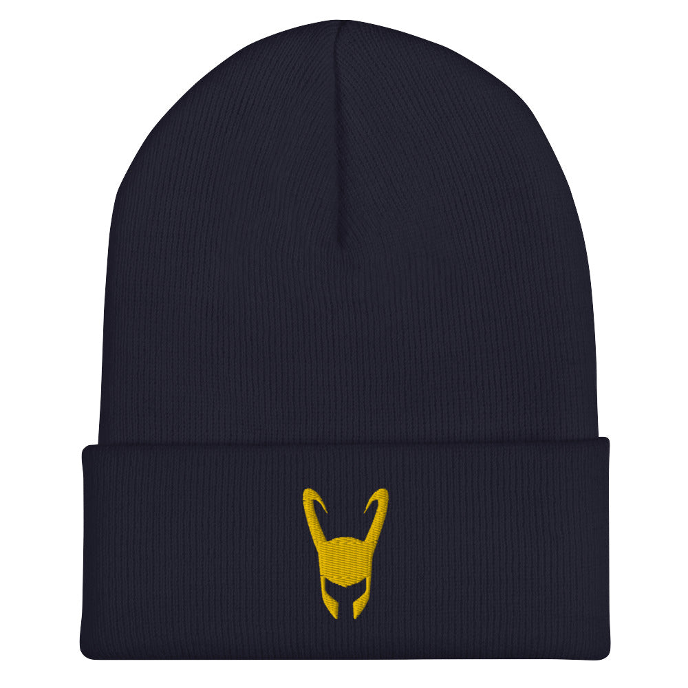 Loki Helmet Embroidered Cuffed Beanie