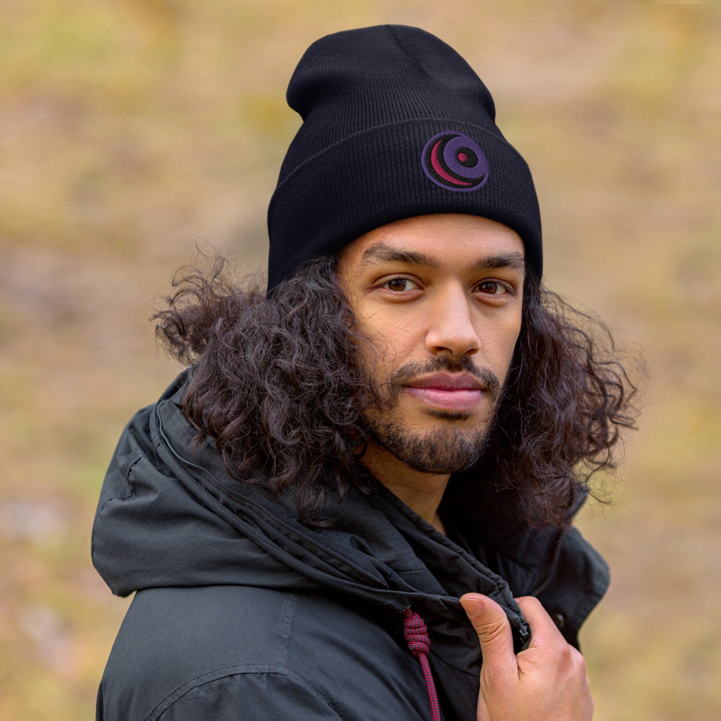 Raven Embroidered Cuffed Beanie