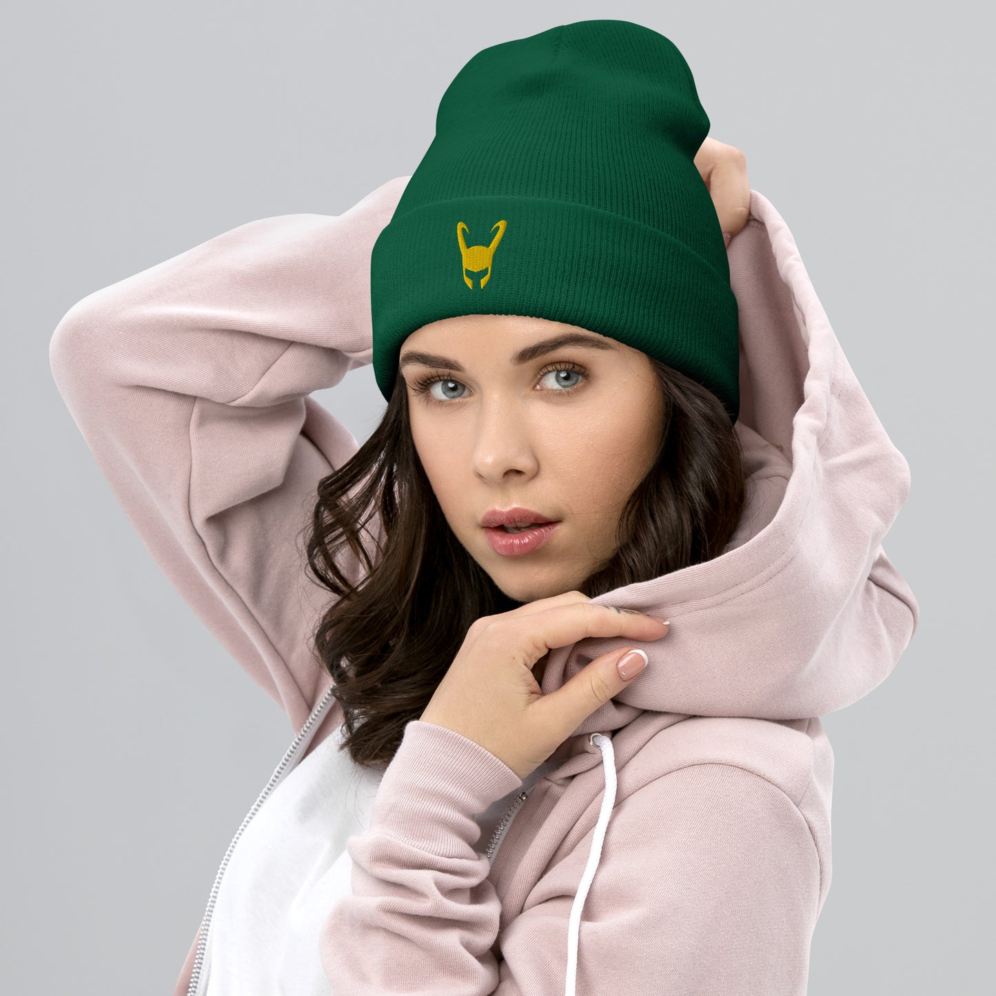 Loki Helmet Embroidered Cuffed Beanie