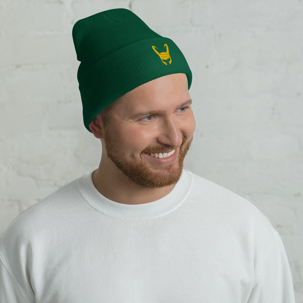 Loki Helmet Embroidered Cuffed Beanie