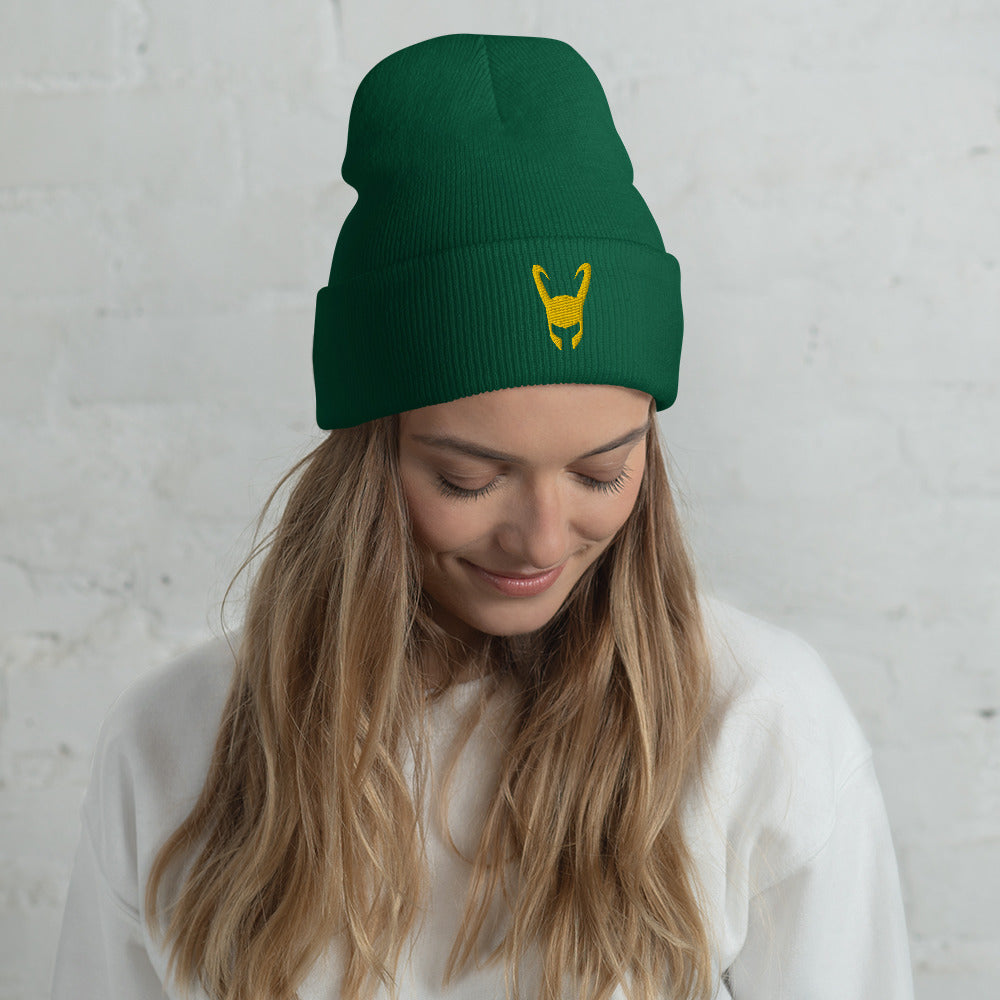 Loki Helmet Embroidered Cuffed Beanie