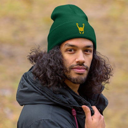 Loki Helmet Embroidered Cuffed Beanie