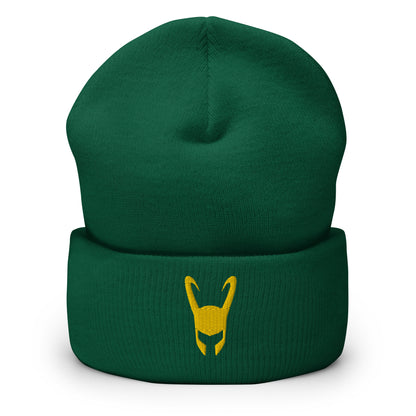 Loki Helmet Embroidered Cuffed Beanie