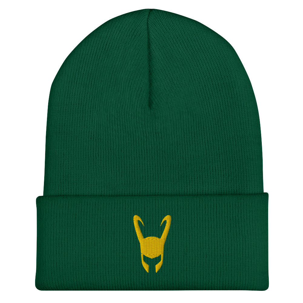 Loki Helmet Embroidered Cuffed Beanie