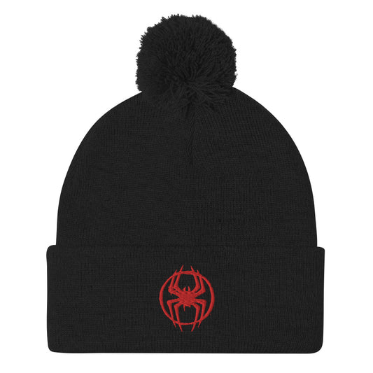 Miles Morales Spray Painted Spider Logo Embroidered Pom-Pom Beanie