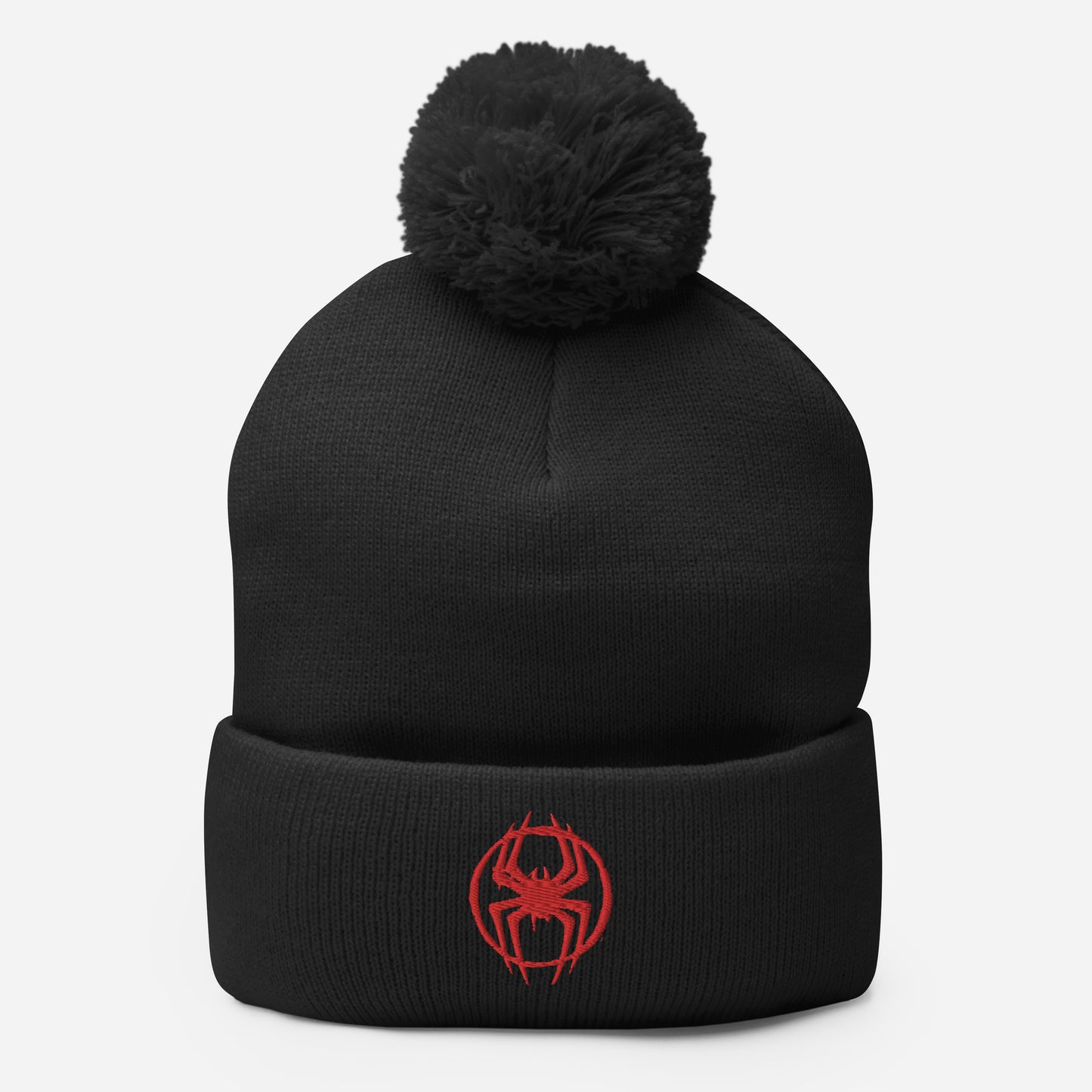 Miles Morales Spray Painted Spider Logo Embroidered Pom-Pom Beanie