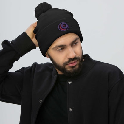 Raven Embroidered Pom-Pom Beanie