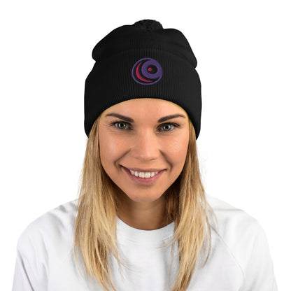 Raven Embroidered Pom-Pom Beanie