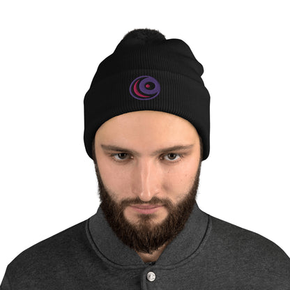 Raven Embroidered Pom-Pom Beanie