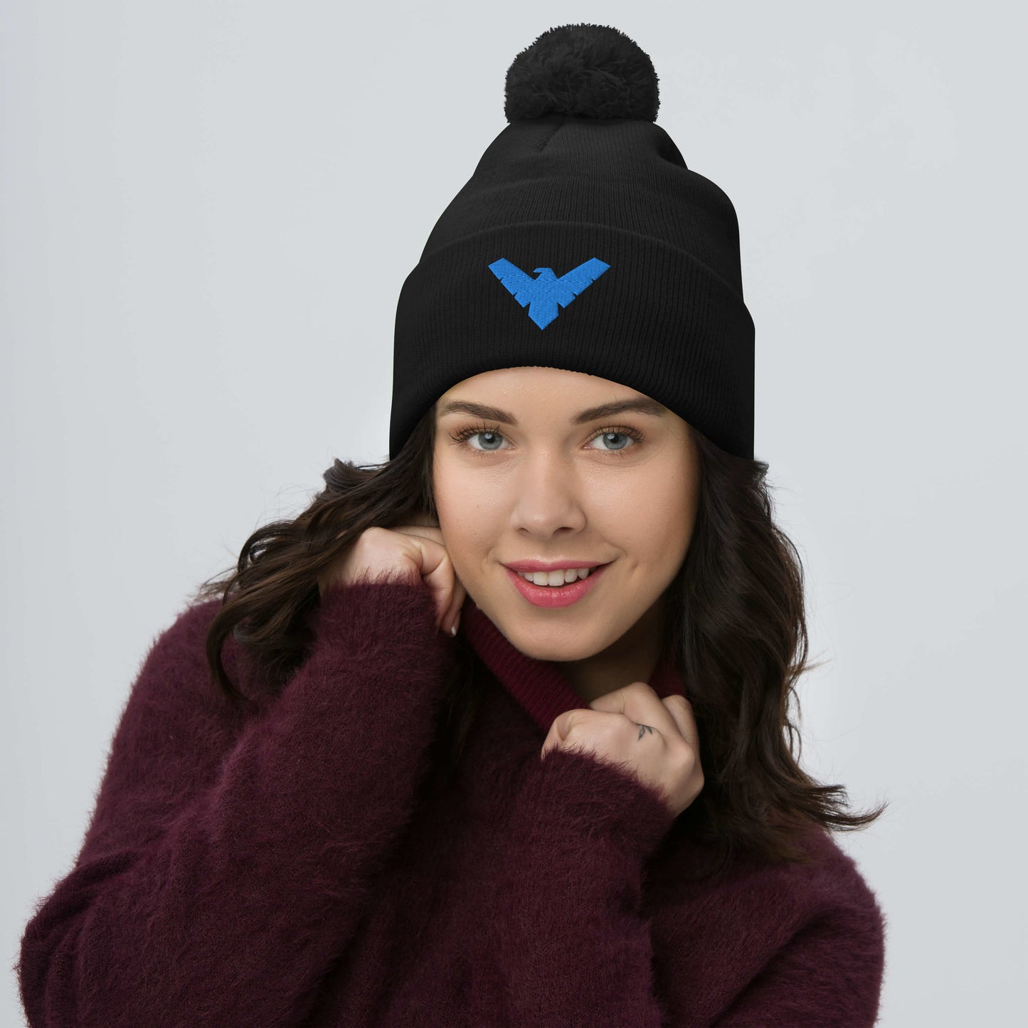 Dick Grayson Embroidered Pom-Pom Beanie