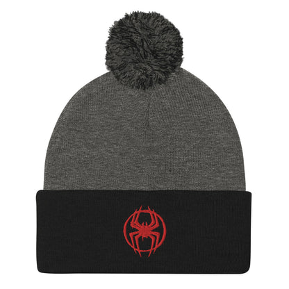 Miles Morales Spray Painted Spider Logo Embroidered Pom-Pom Beanie