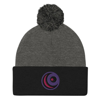 Raven Embroidered Pom-Pom Beanie