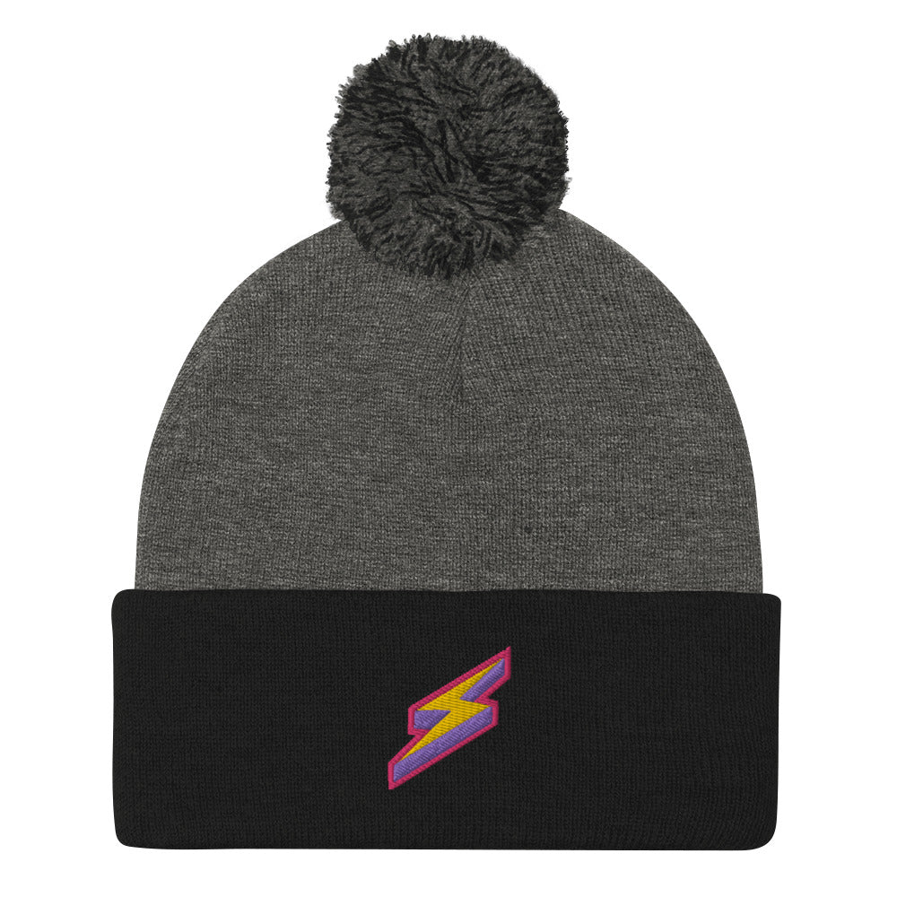 Intergalactic Lightning Bolt Embroidered Pom-Pom Beanie