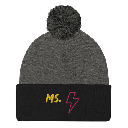 Ms. Kamala Khan Embroidered Pom-Pom Beanie