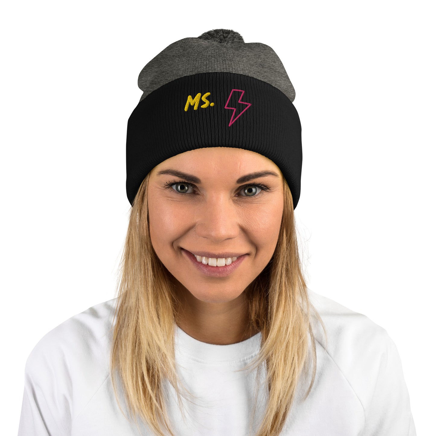 Ms. Kamala Khan Embroidered Pom-Pom Beanie