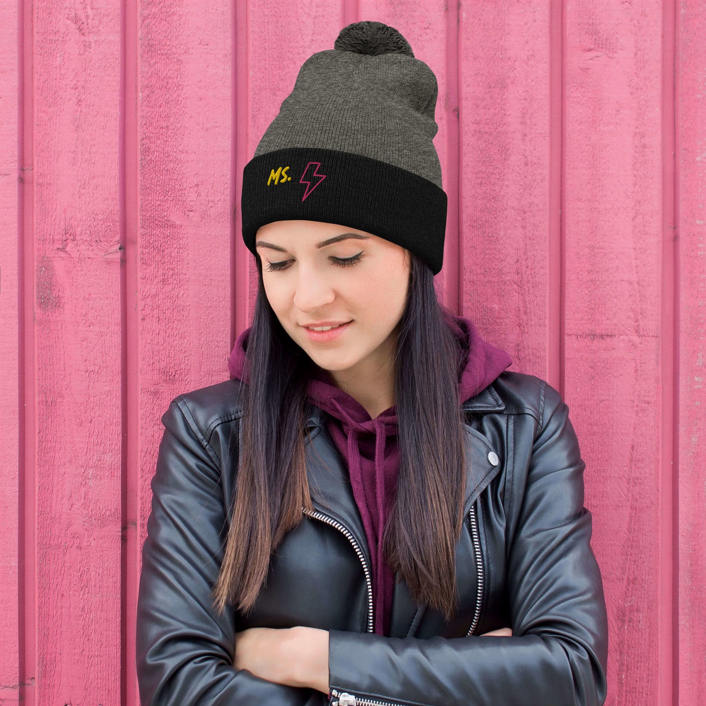 Ms. Kamala Khan Embroidered Pom-Pom Beanie