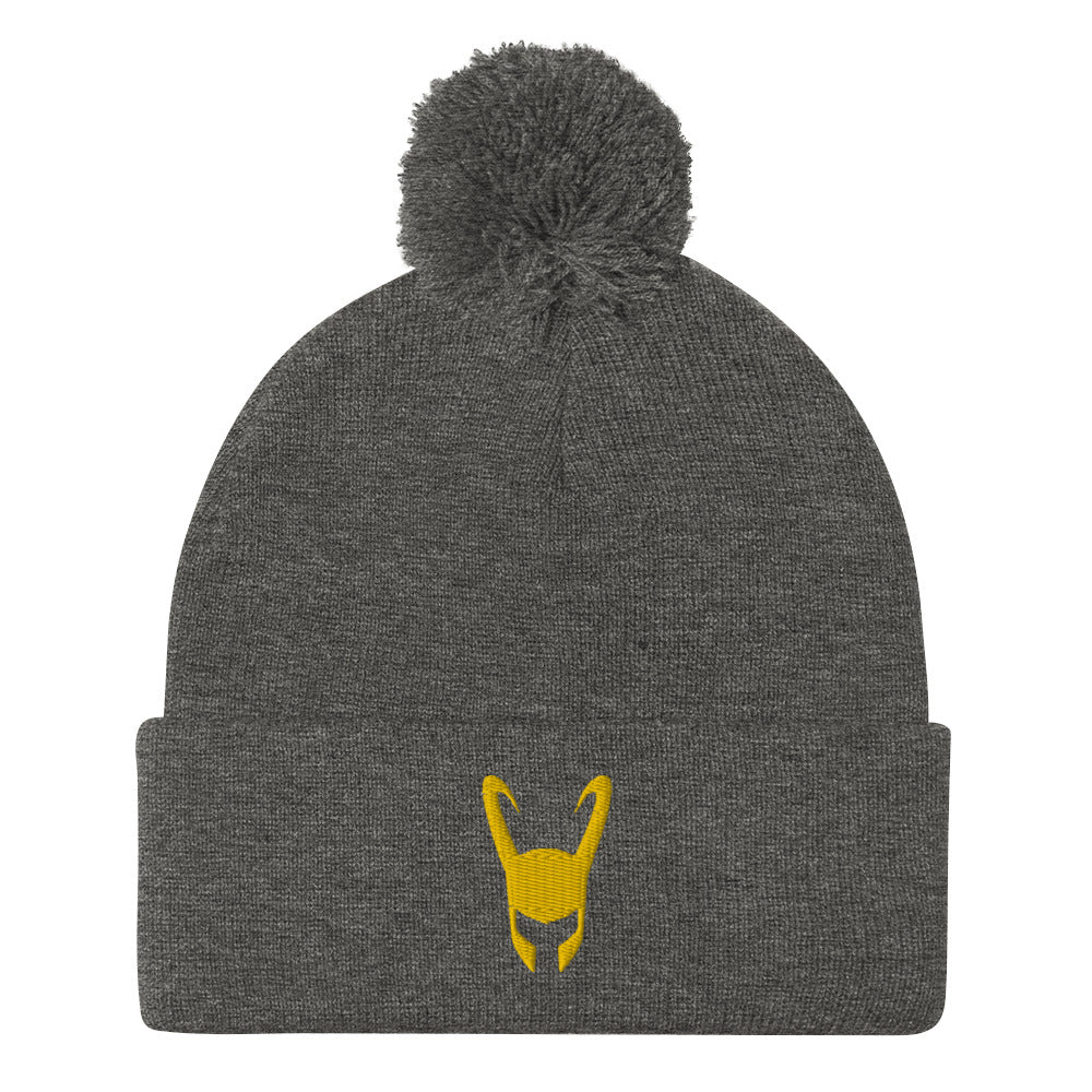 Loki Helmet Embroidered Pom-Pom Beanie