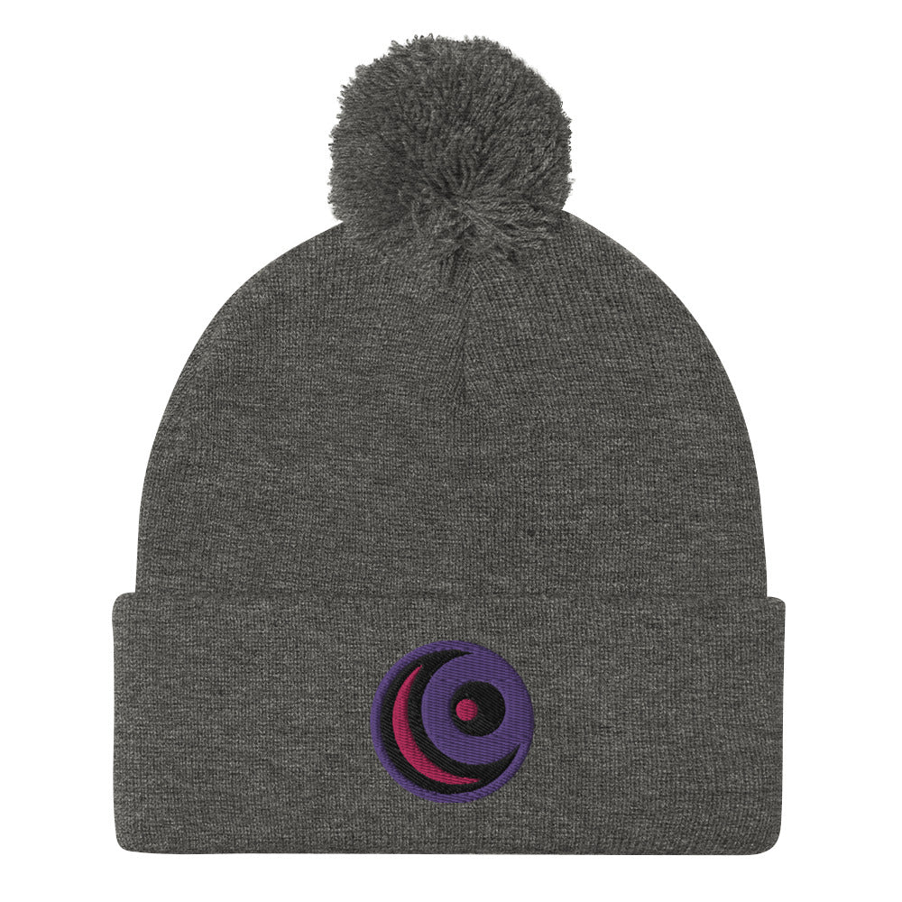 Raven Embroidered Pom-Pom Beanie