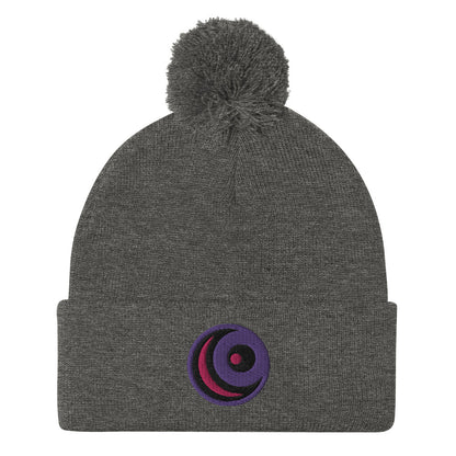 Raven Embroidered Pom-Pom Beanie