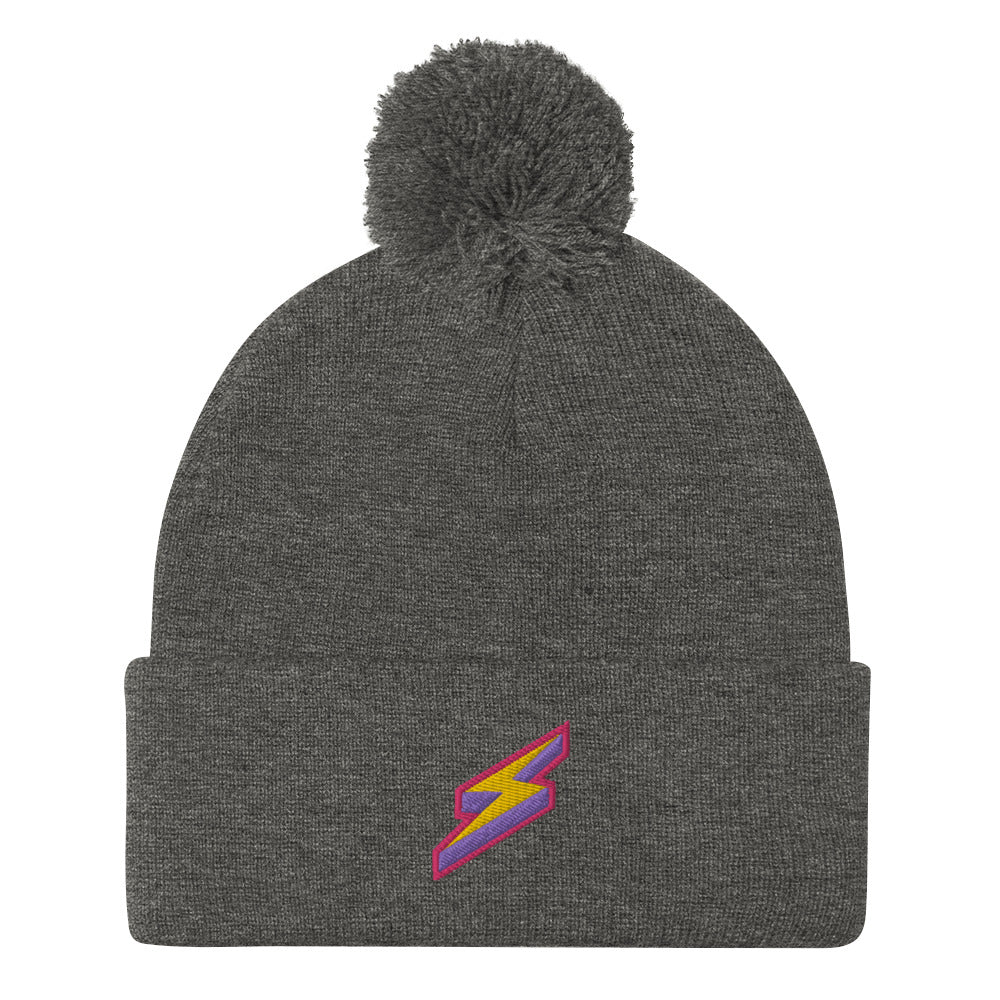 Intergalactic Lightning Bolt Embroidered Pom-Pom Beanie