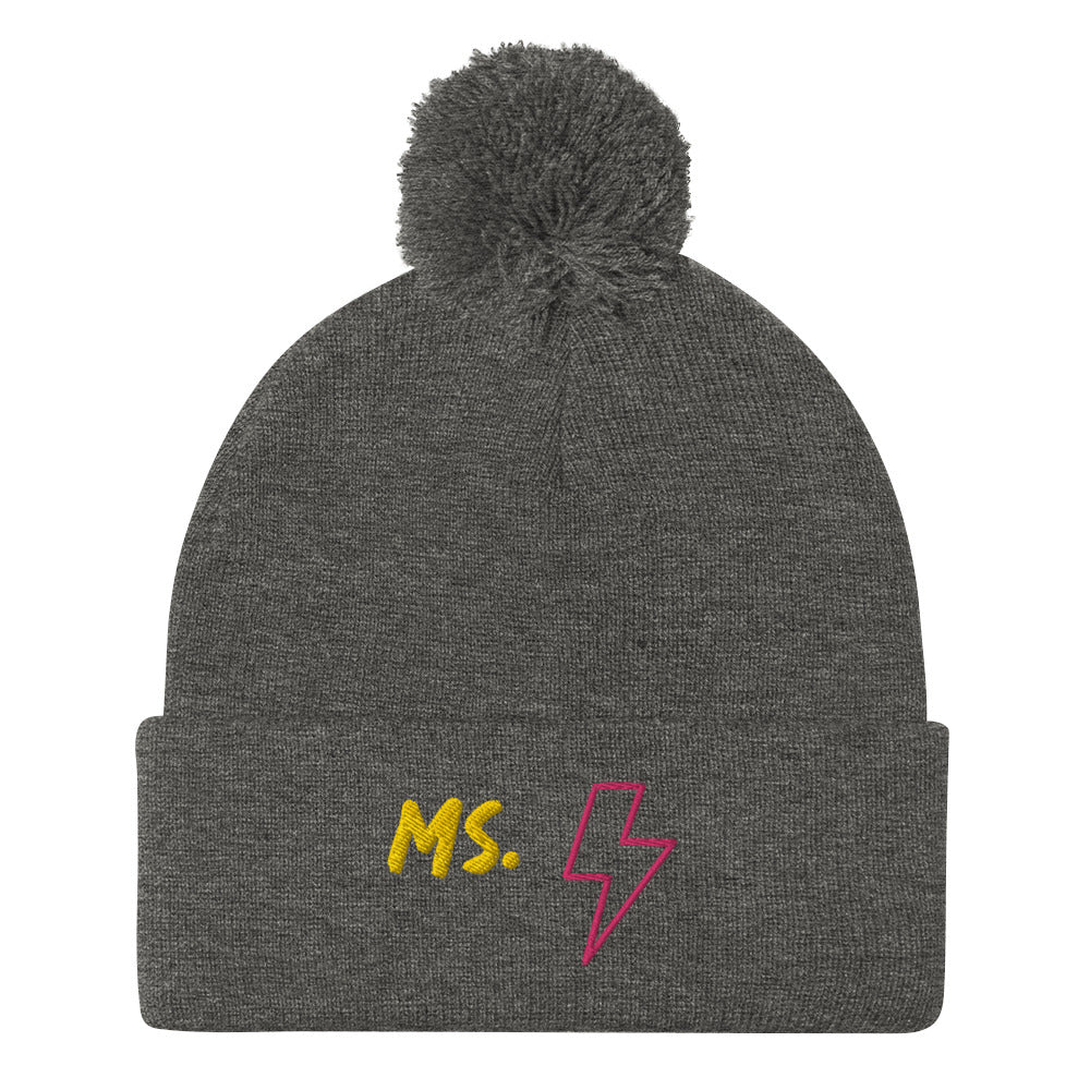 Ms. Kamala Khan Embroidered Pom-Pom Beanie