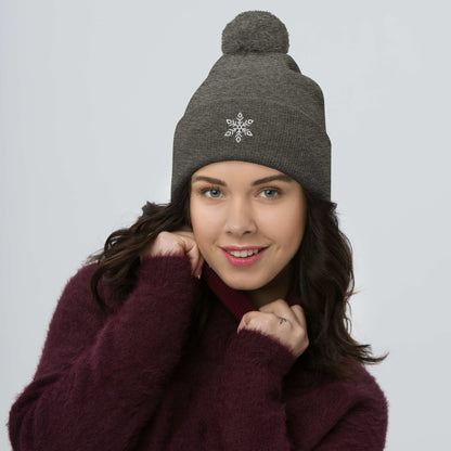 Ice Queen Embroidered Pom-Pom Beanie