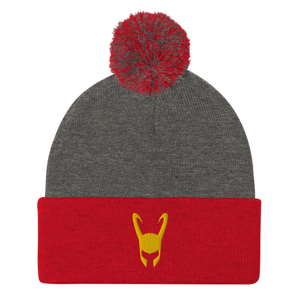 Loki Helmet Embroidered Pom-Pom Beanie