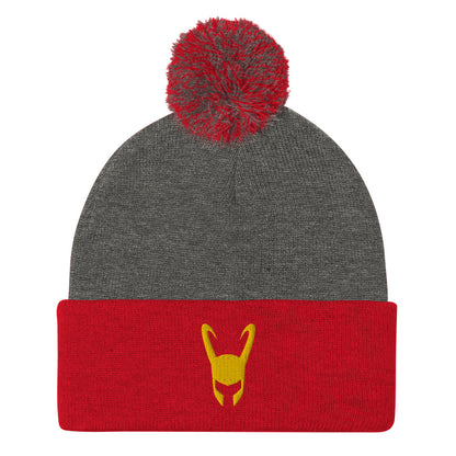 Loki Helmet Embroidered Pom-Pom Beanie