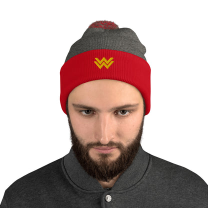 Diana Prince Eagle Embroidered Pom-Pom Beanie