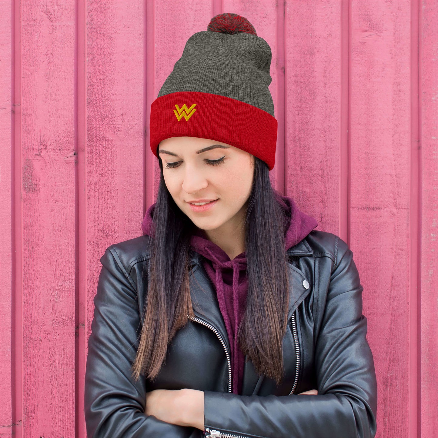 Diana Prince Eagle Embroidered Pom-Pom Beanie