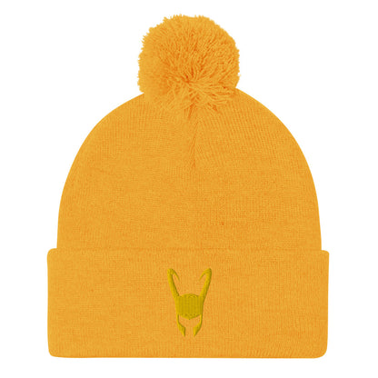 Loki Helmet Embroidered Pom-Pom Beanie