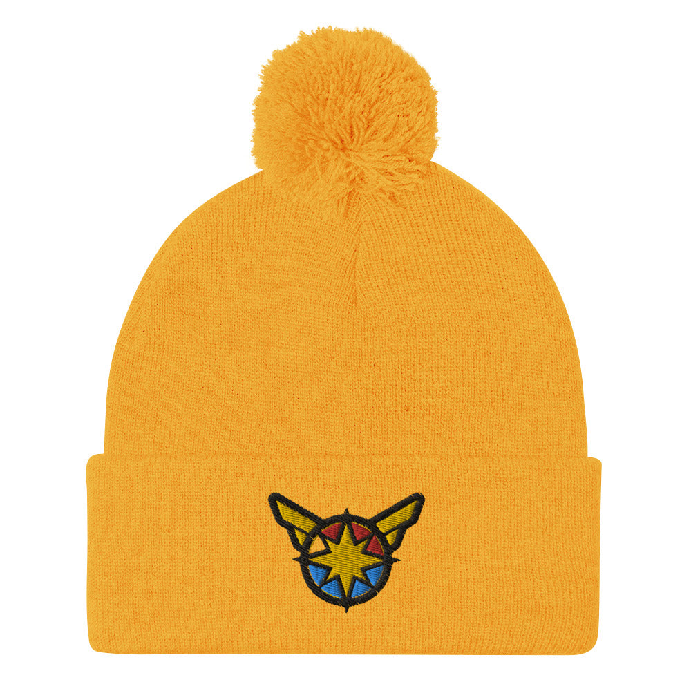 Captain Carol Danvers Embroidered Pom-Pom Beanie