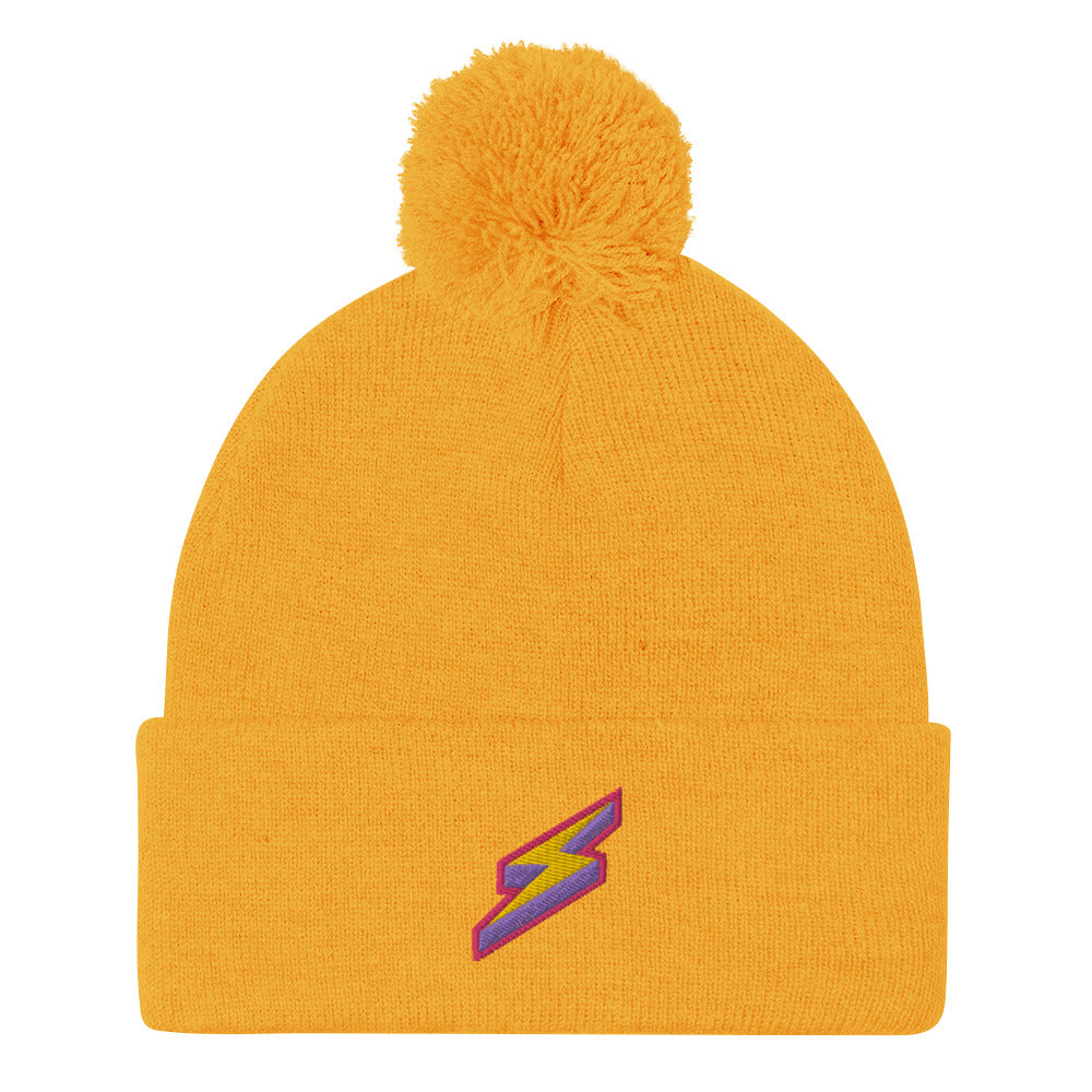 Intergalactic Lightning Bolt Embroidered Pom-Pom Beanie