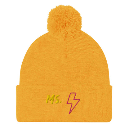 Ms. Kamala Khan Embroidered Pom-Pom Beanie