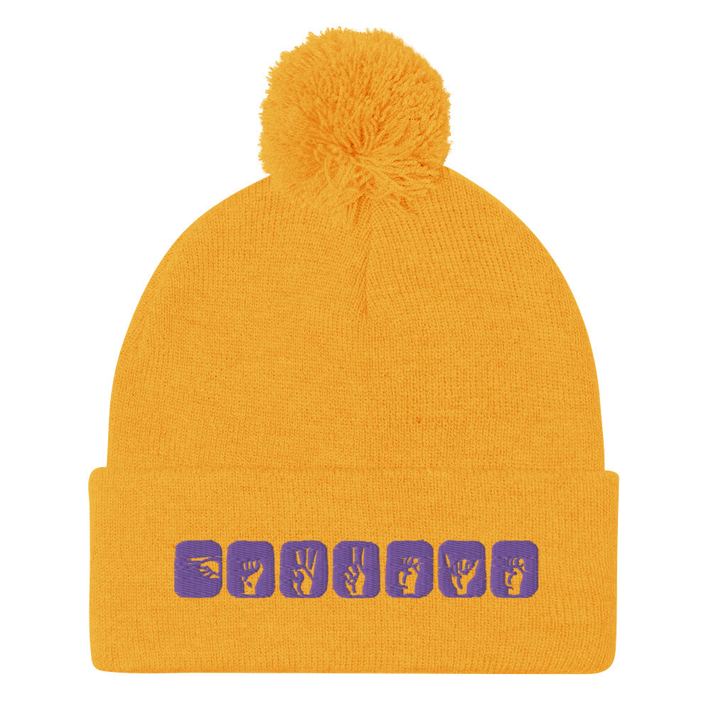 Clint Barton ASL (Hawkeye) Embroidered Pom-Pom Beanie