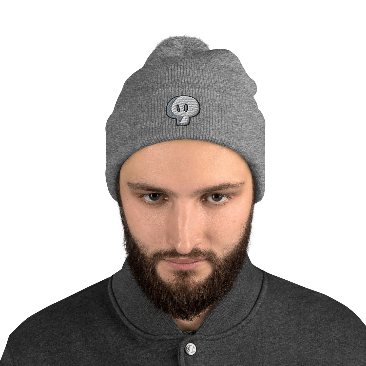 Mystique Skull Embroidered Pom-Pom Beanie