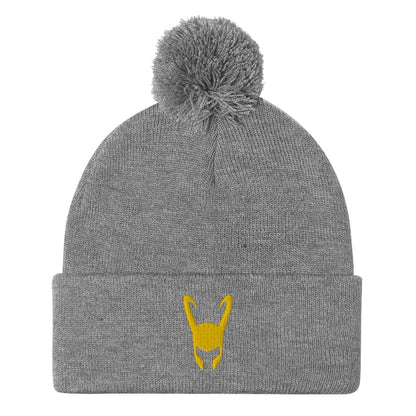 Loki Helmet Embroidered Pom-Pom Beanie