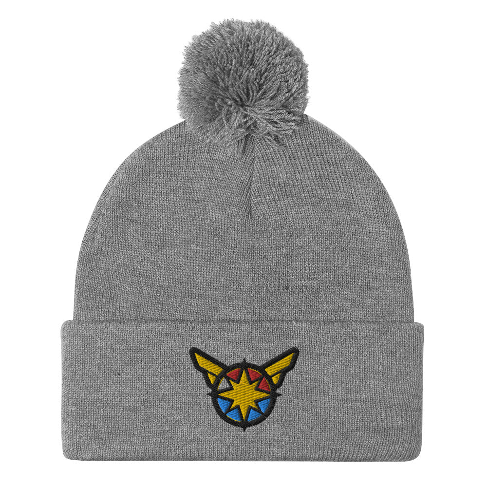 Captain Carol Danvers Embroidered Pom-Pom Beanie