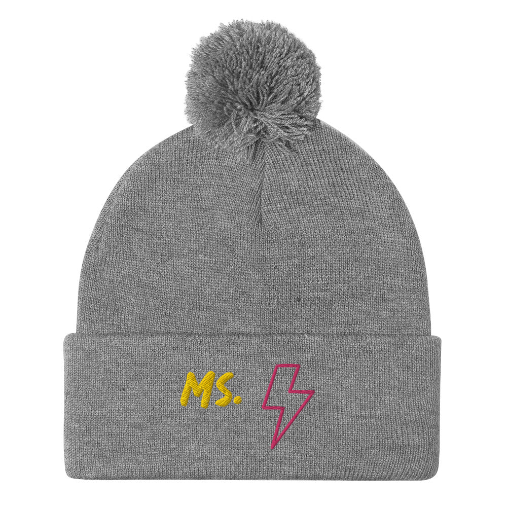 Ms. Kamala Khan Embroidered Pom-Pom Beanie