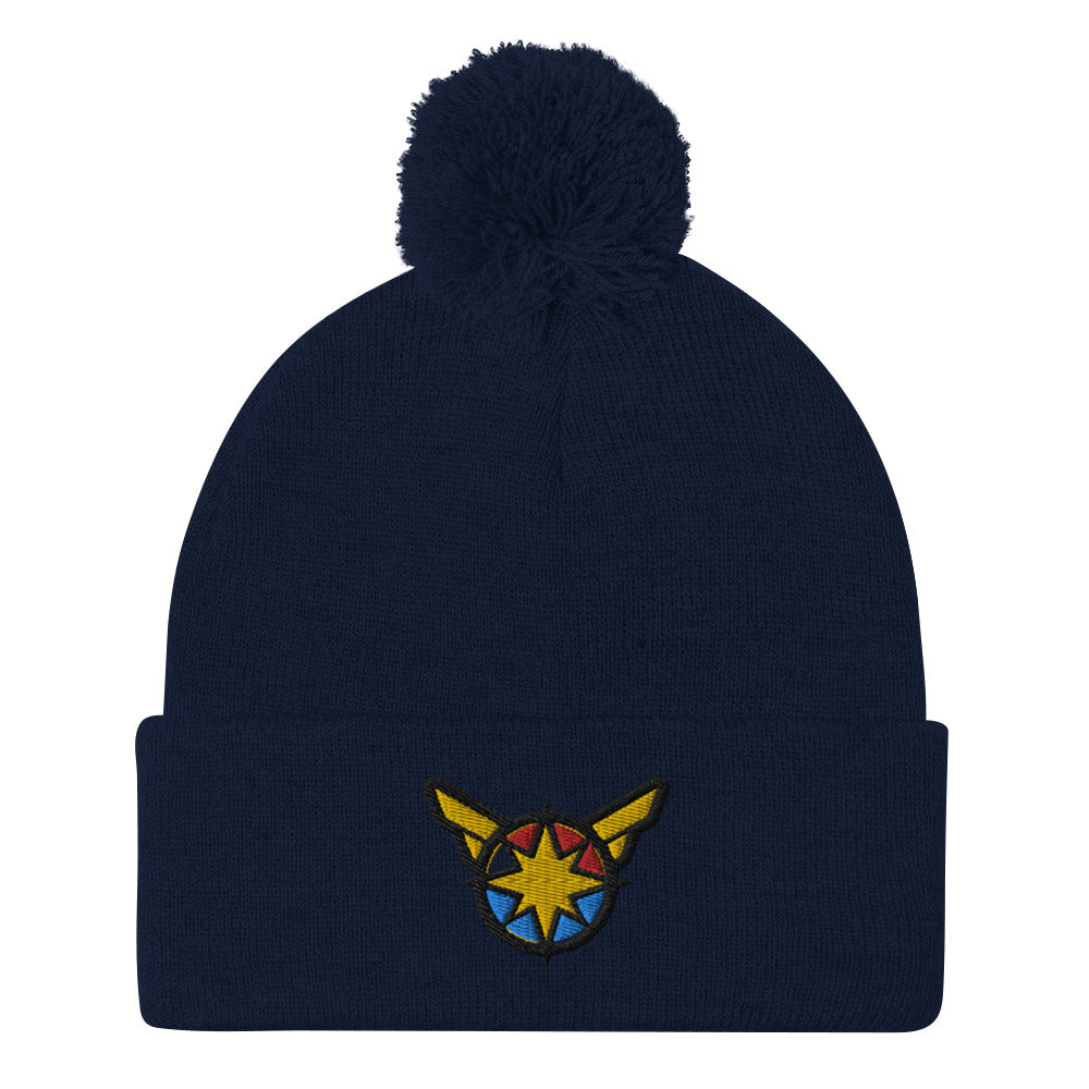 Captain Carol Danvers Embroidered Pom-Pom Beanie