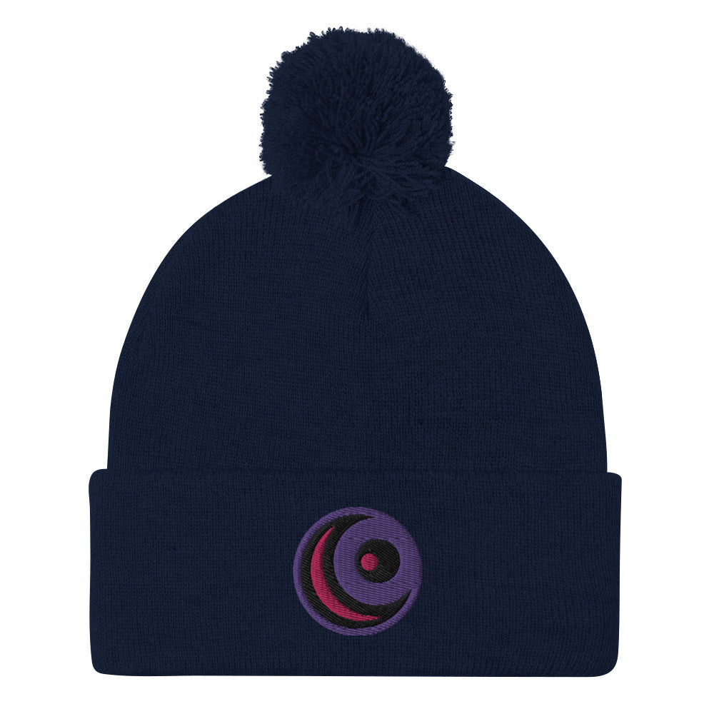 Raven Embroidered Pom-Pom Beanie